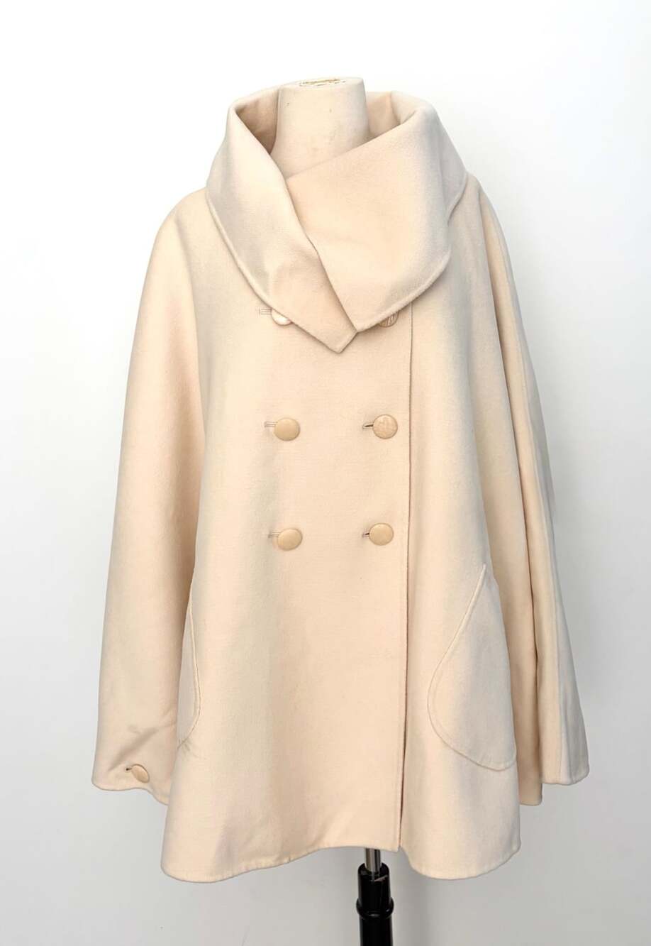 St. John 100% Wool Cape Coat Cream Double Breasted Shawl Collar MED LG